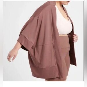 Athleta Brown Lotus Wrap Open Cardigan Soft Travel Size S/M Athleisure Athletic